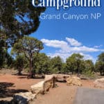 Photo of a campsite in Desert View Campground with text "Desert View Campground Grand Canyon NP by ParkRangerJohn.com"