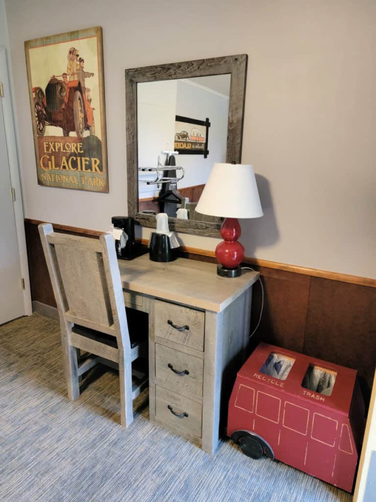 Desk area in Room #27 Motel Room at Rising Sun Motor Inn Glacier