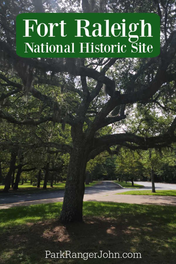 Fort Raleigh National Historic Site in text over a large tree