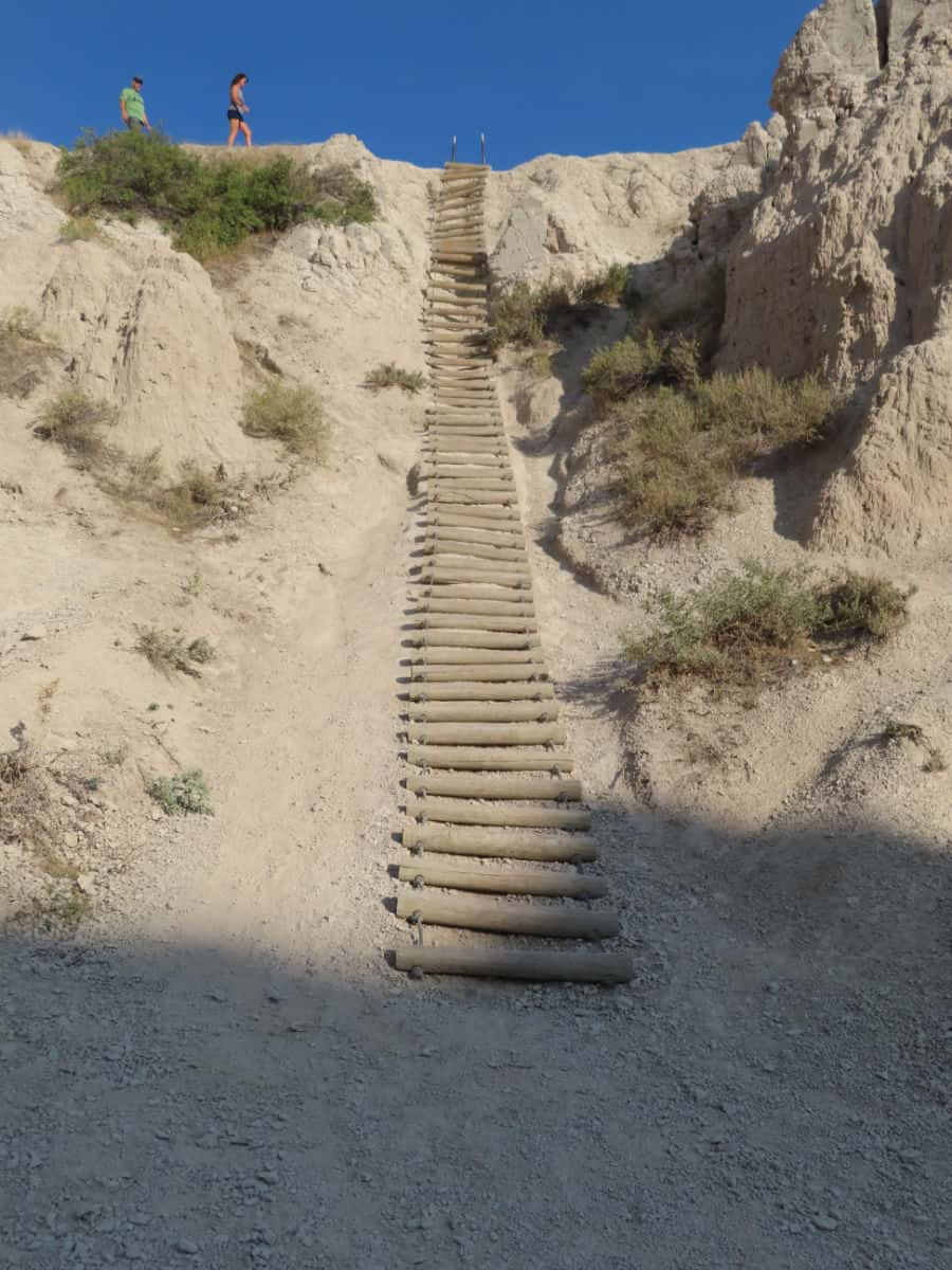 The Notch Trail uses a ladder to go up a cliff to get to the top for spectacular views of the Badlands!