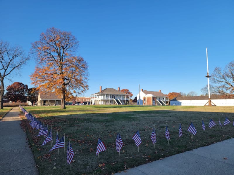 Flags surrounding the parade grounds of Fort Scott NHS