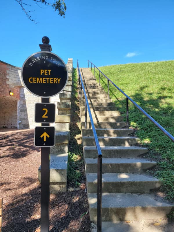 Stairs leading up to the Fort Monroe National Monument Pet Cemetery