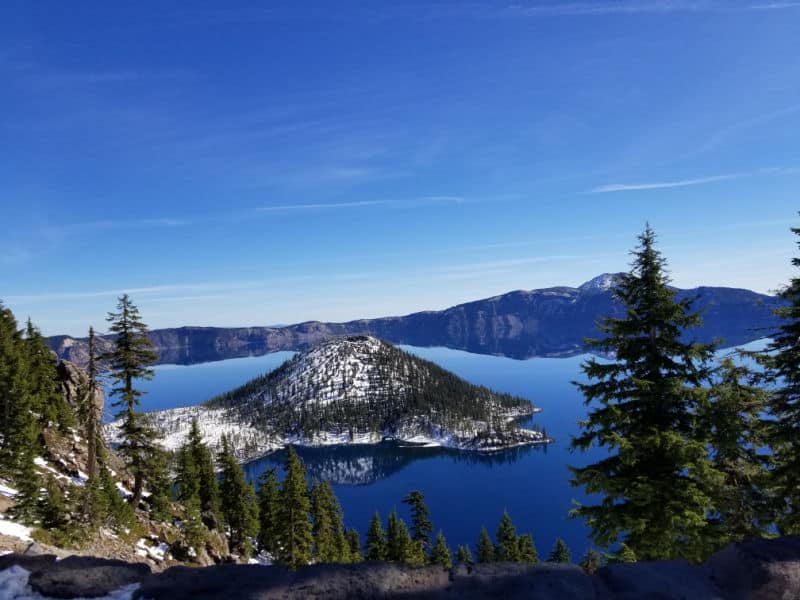 Snow covered island in Crater Lake National Park