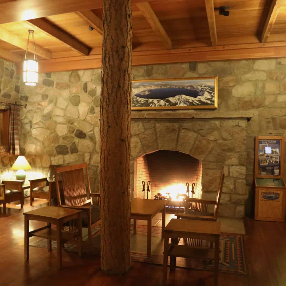 Fireplace at Crater Lake Lodge in Oregon