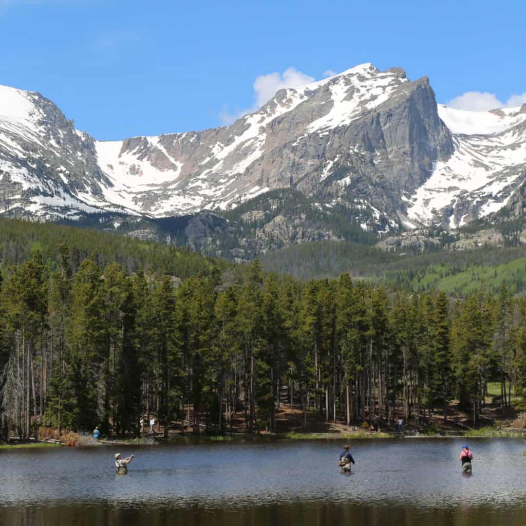 People Fishing in Sprague Lake, Rocky Mountain National Park