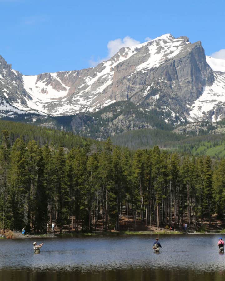 People Fishing in Sprague Lake, Rocky Mountain National Park