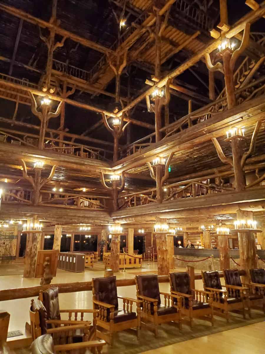 The inside lobby of the Old Faithful Inn is a master class of National Park Architecture known as Parkitecture! 