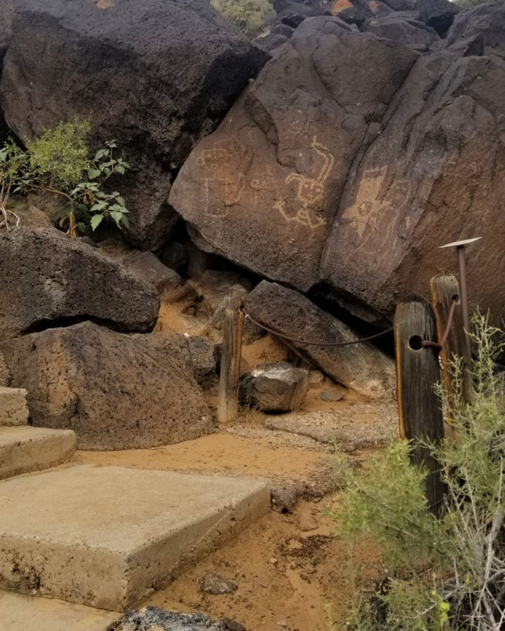 Several petroglyphs along the Cliff Base Trail in Boca Negra Canyon at Petroglyph National Monument