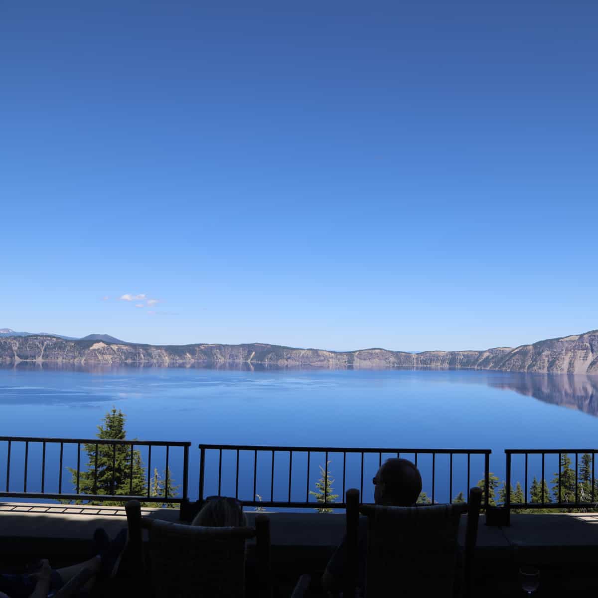 Sunset on the deck of Crater Lake Lodge in Oregon