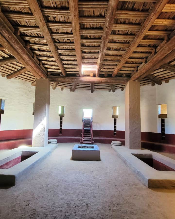 Walking inside the Great Kiva at Aztec Ruins National Monument in New Mexico