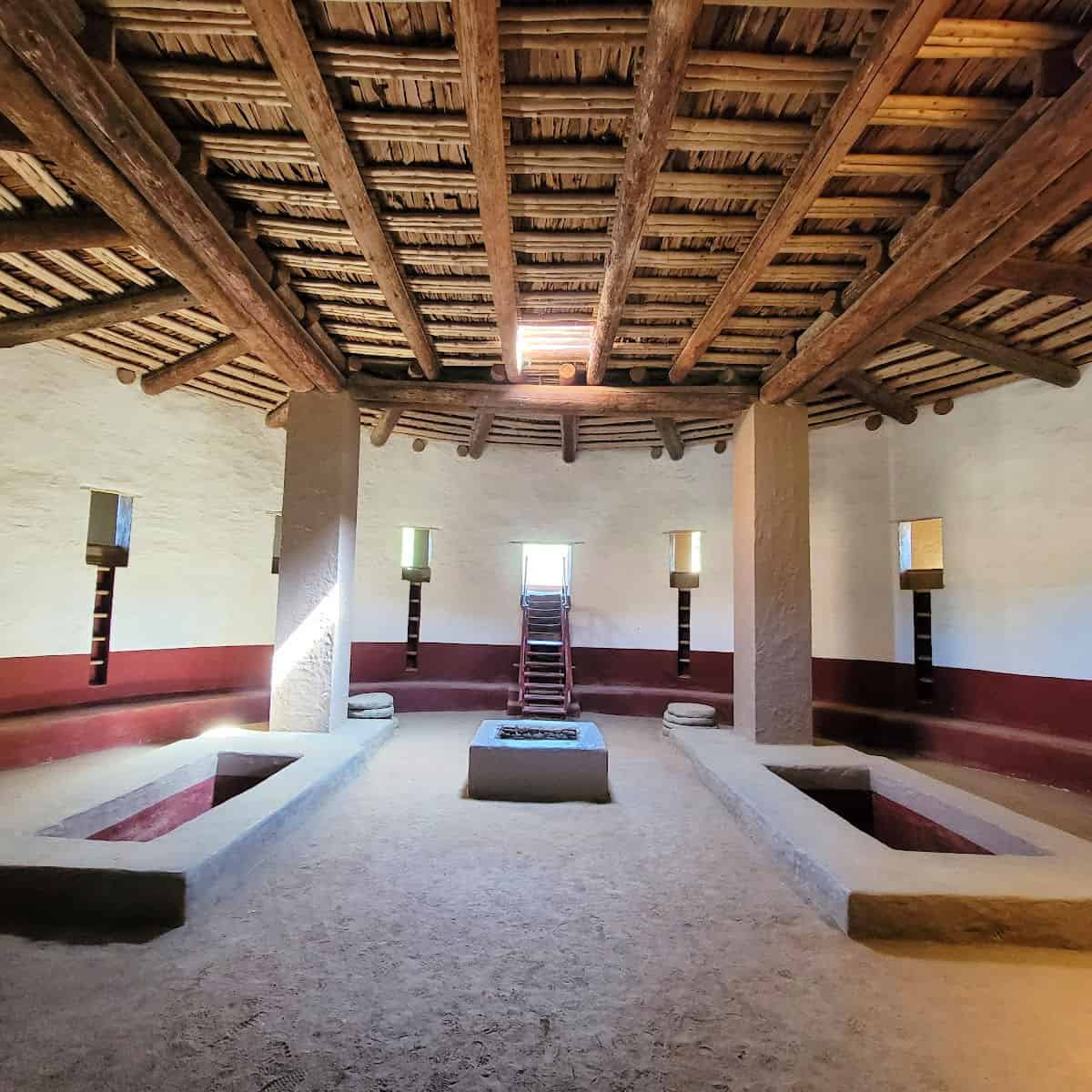 Walking inside the Great Kiva at Aztec Ruins National Monument in New Mexico