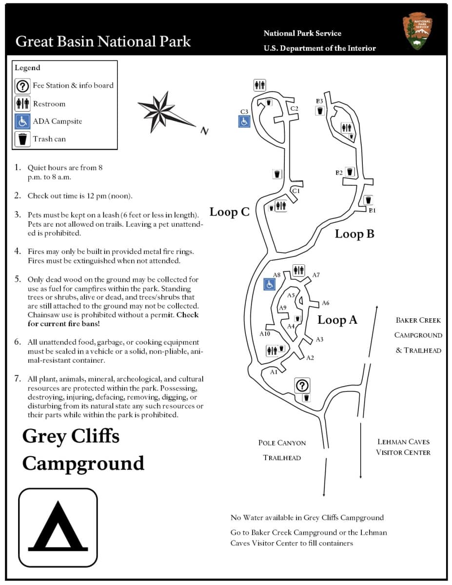 Grey Cliffs Campground Map Great Basin National Park
