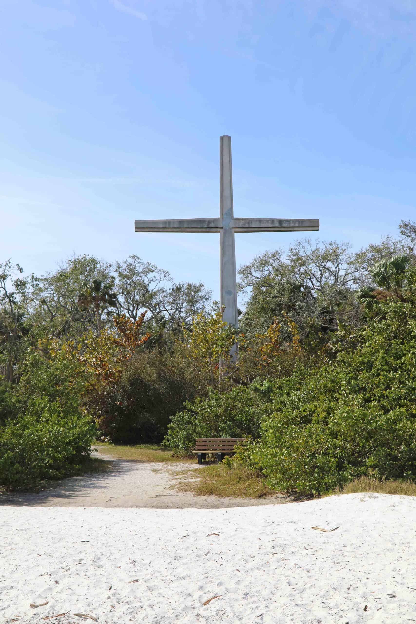 Large cross on the beach at De Soto National Memorial in Florida