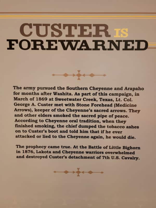 Custer is Forewarned interpretive display in the visitor center of Washita Battlefield NHS