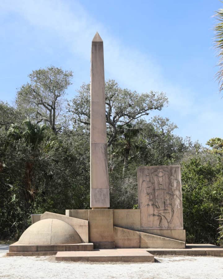 Concrete memorial with obelisk at De Soto National Memorial