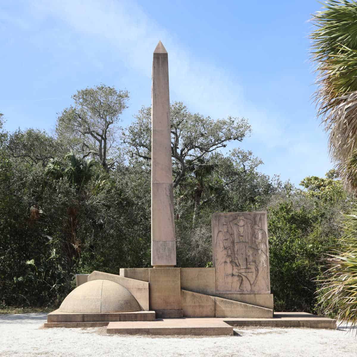 Concrete memorial with obelisk at De Soto National Memorial
