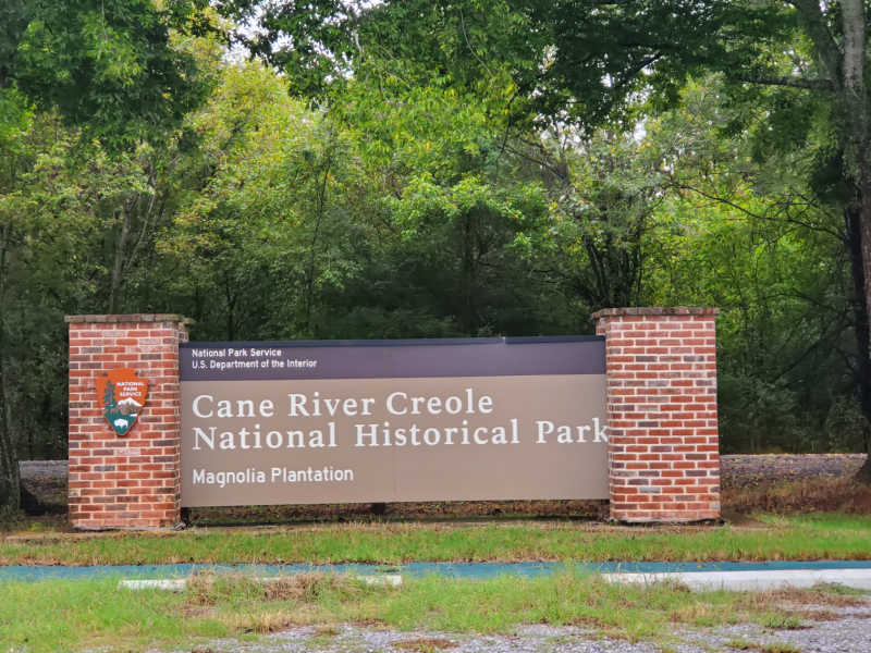Cane River Creole National Historical Park entrance sign with brick edges