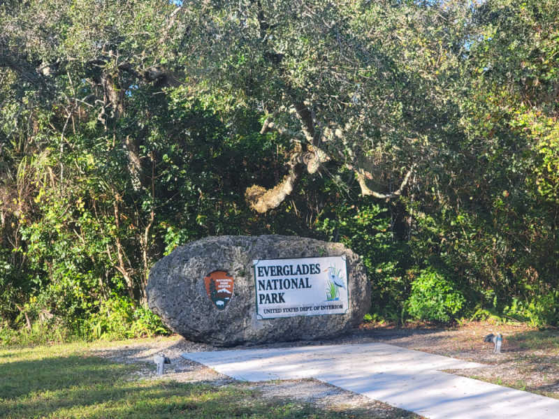 Rock entrance sign for Everglades National Park, Florida