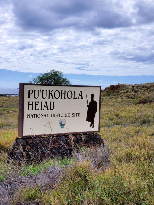 Pu`ukoholā Heiau National Historic Site, entrance sign on a rock base