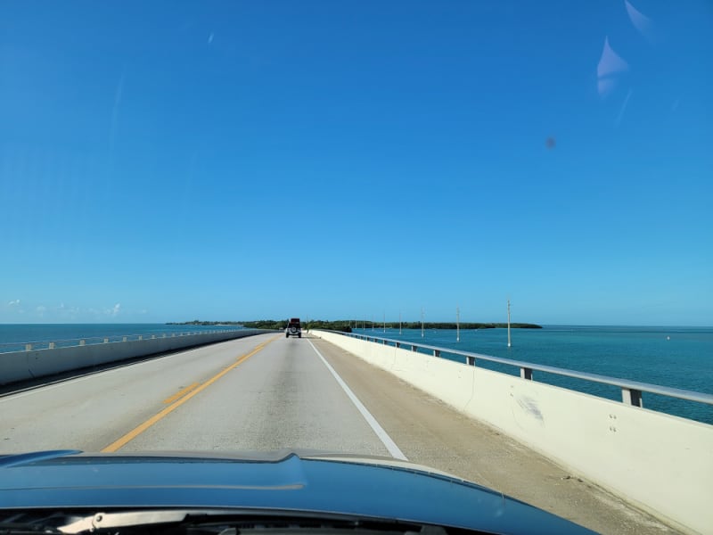 Highway 1 with water on both sides heading to the Florida Keys