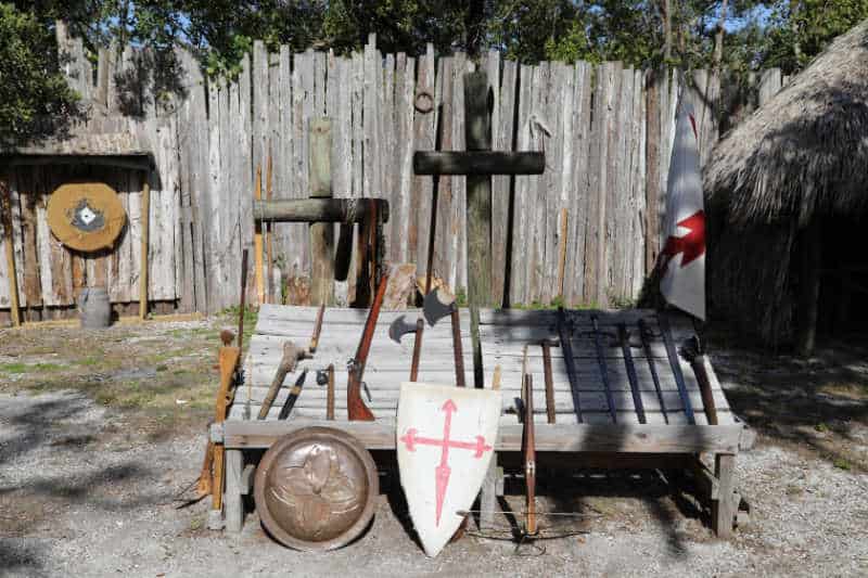 Historic Weapons display in Camp Ucita part of DeSoto National Memorial in Florida