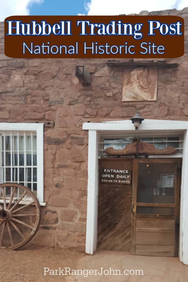 Hubbell Trading Post National Historic Site text written over the trading post entrance door