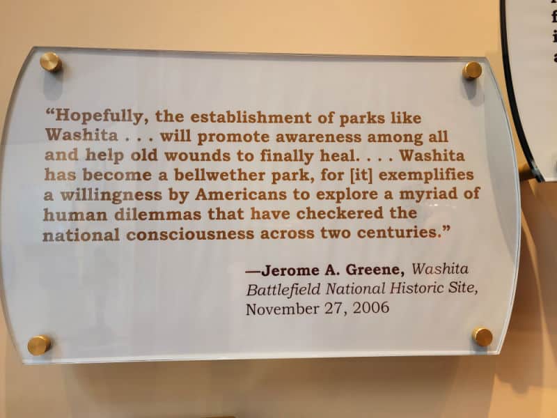 visitor center panel with a statement from Jerome Green at Washita Battlefield NHS