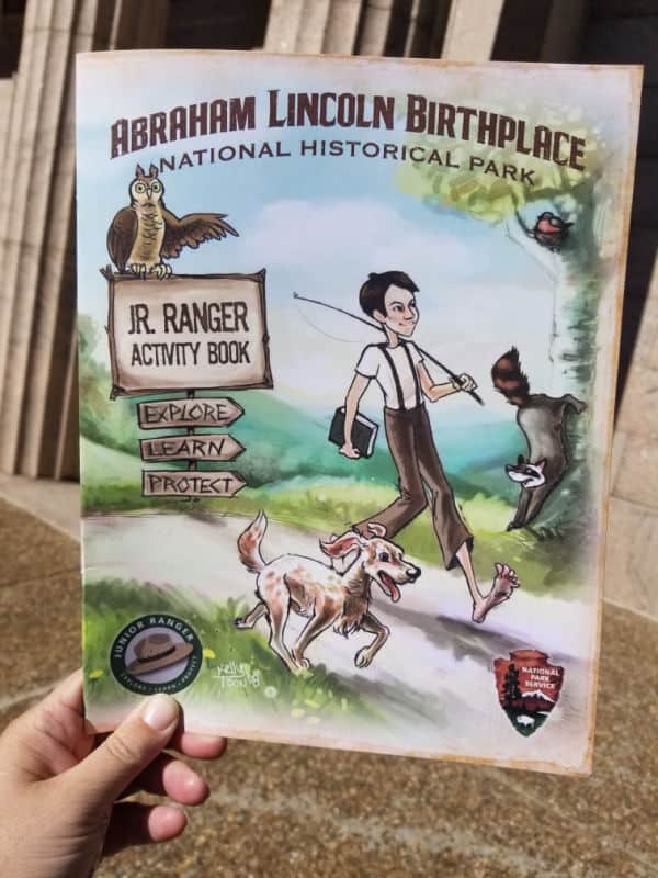 Abraham Lincoln Birthplace National Historical Park junior ranger program with cartoon Abraham Lincoln on the cover