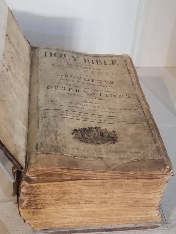 Lincoln Family Bible open in the visitor center at Abraham Lincoln Birthplace National Historical Park, Kentucky 