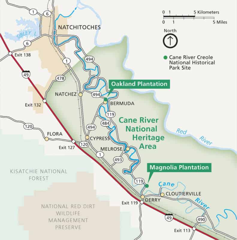 map of Cane River Creole NHP
