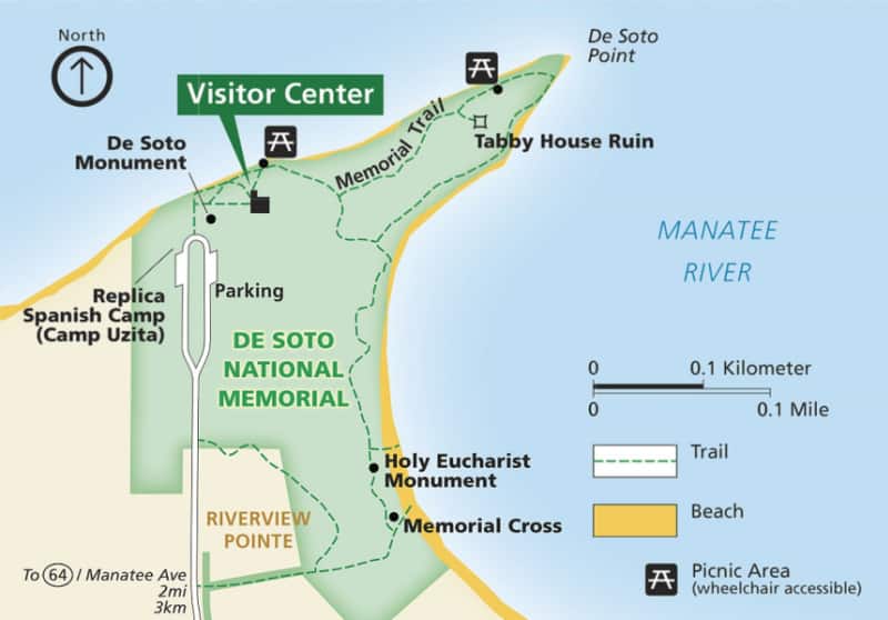 Map of De Soto National Memorial including trails