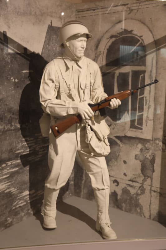 White soldier statue holding a brown rifle at Springfield Armory NHS