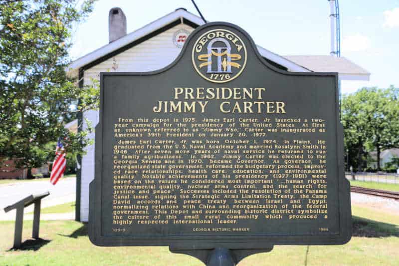 Georgia historical sign about President Jimmy Carter in Plains, Georgia