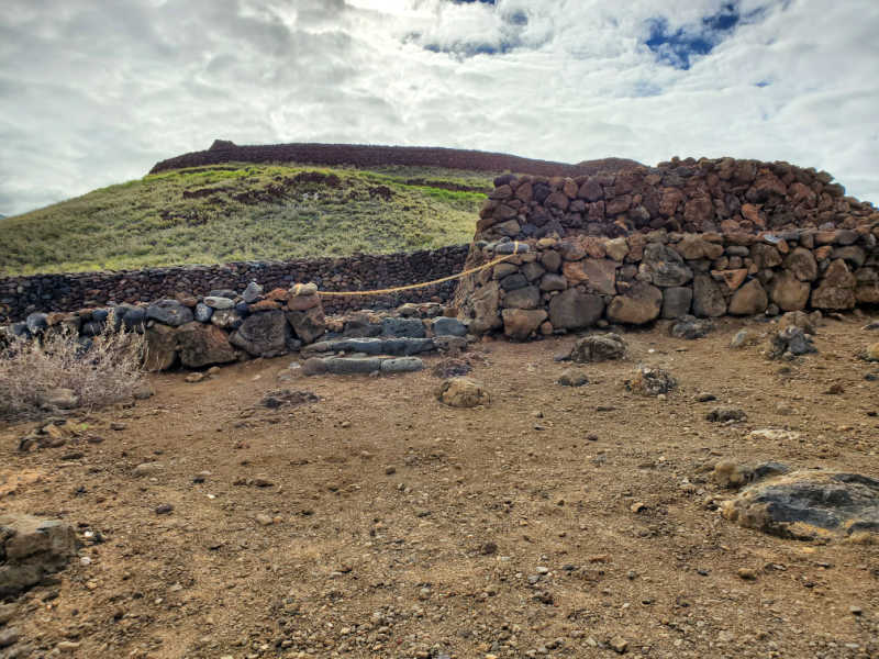 Pu`ukoholā Heiau looking up the hill with rock foundation
