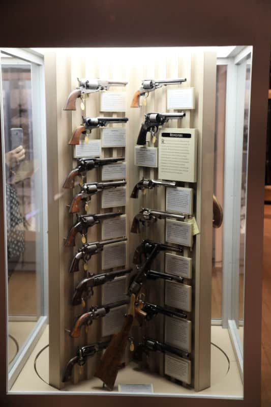 Display case filled with Revolvers at Springfield Armory NHS