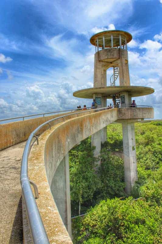 Shark Valley observation tower with clouds behind it in Everglades National Park