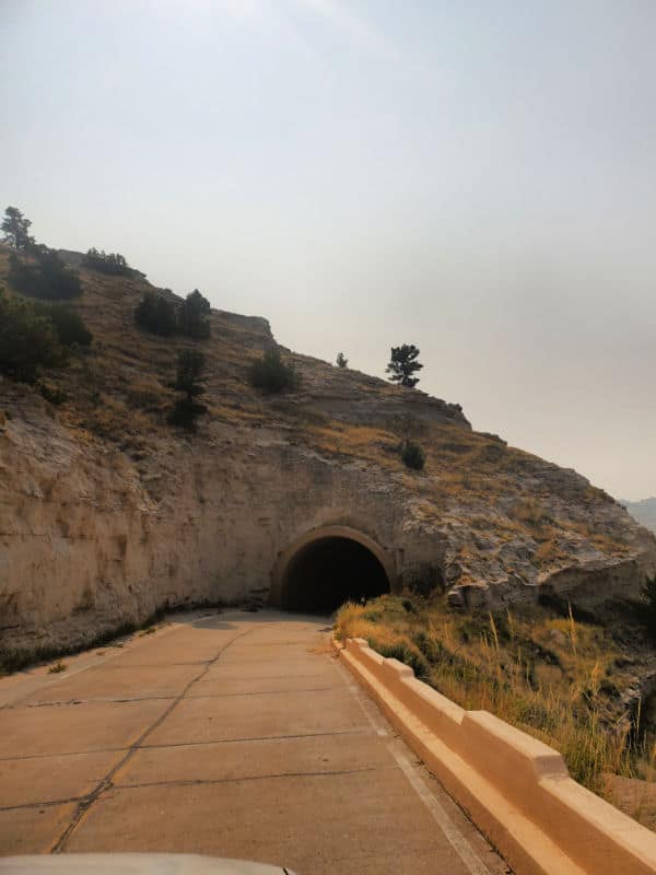 Road leading into a tunnel through Scotts Bluff National Monument, Nebraska