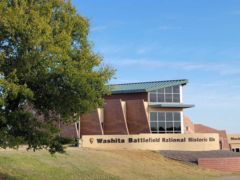Washita Battlefield National Historic Site sign and visitor center