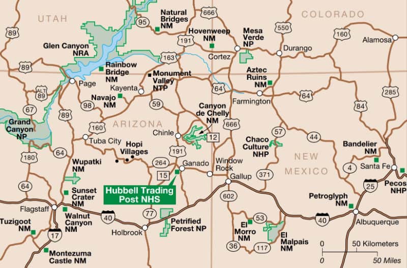 Arizona map showing national park sites