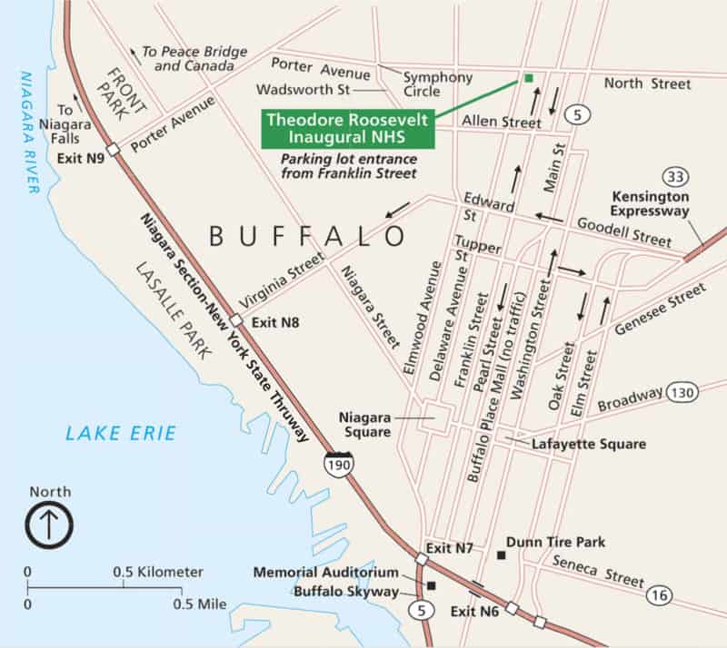 Map showing where Theodore Roosevelt Inaugural Site is in Buffalo, New York