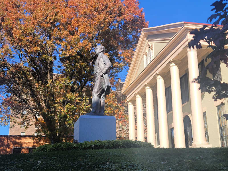 Theodore Roosevelt statue in front of the Wilcox Mansion at Theodore Roosevelt Inaugural Site National Historic Site