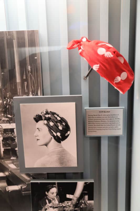 Red Wow Kerchief above a photo of a woman wearing a WOW Kerchief in Springfield Armory NHS