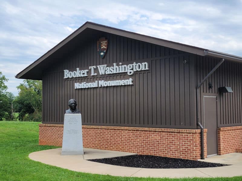 Booker T Washington bust at the entrance to Booker T Washington National Monument