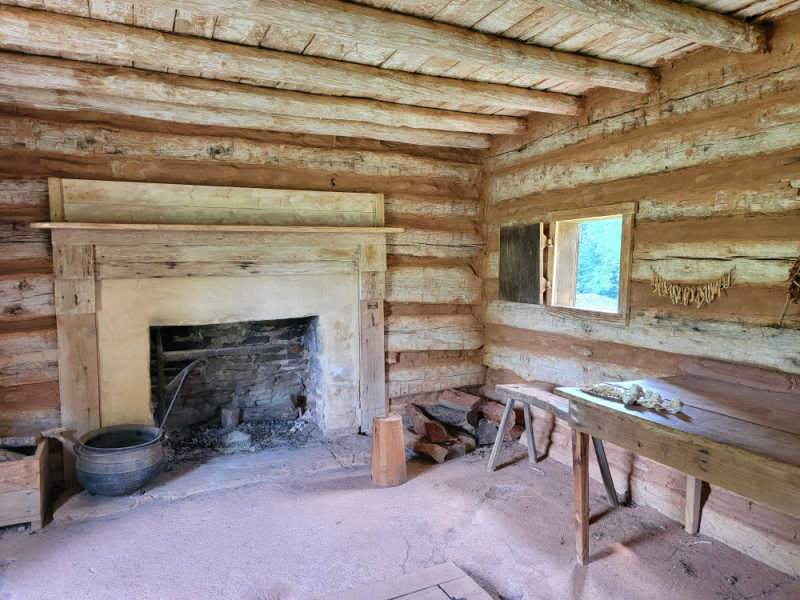 inside the wooden cabin in booker t washington national monument