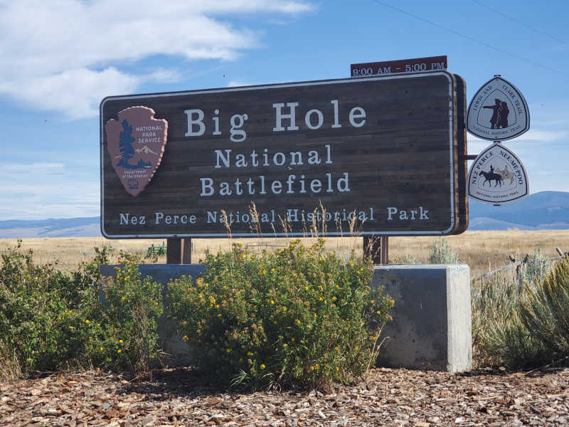 Big Hole National Battlefield Entrance Sign with trail markers