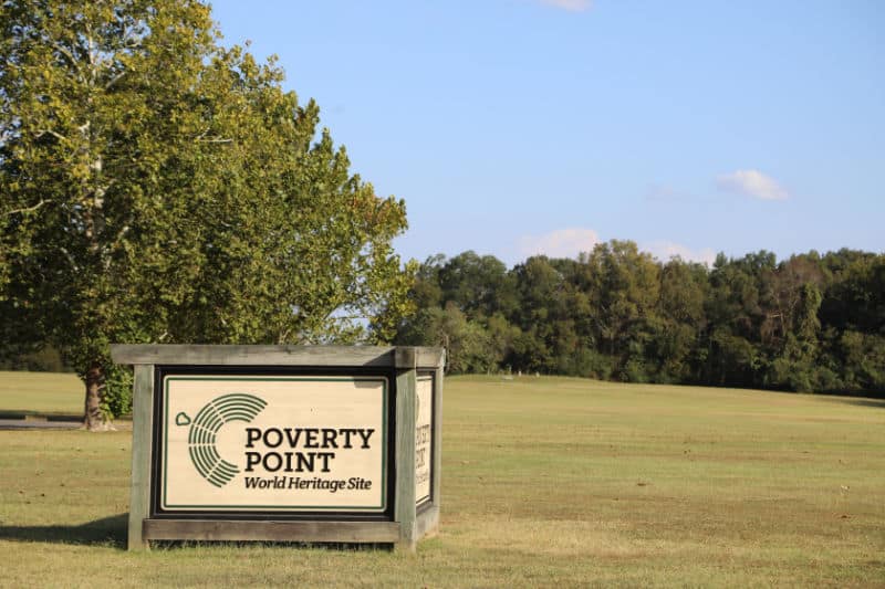 Poverty Point Entrance Sign surrounded by trees