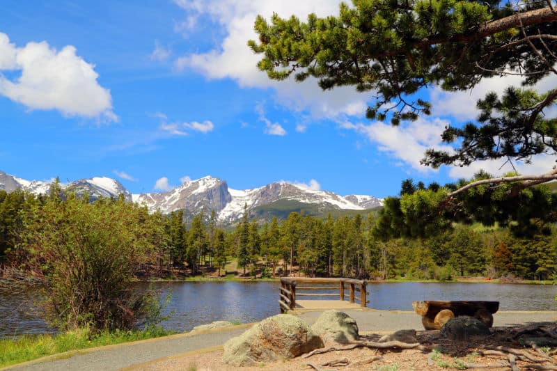 Sprague lake overlook with Rocky Mountains in the background