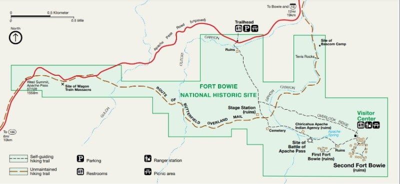 Map of Fort Bowie National Historic Site and Trails