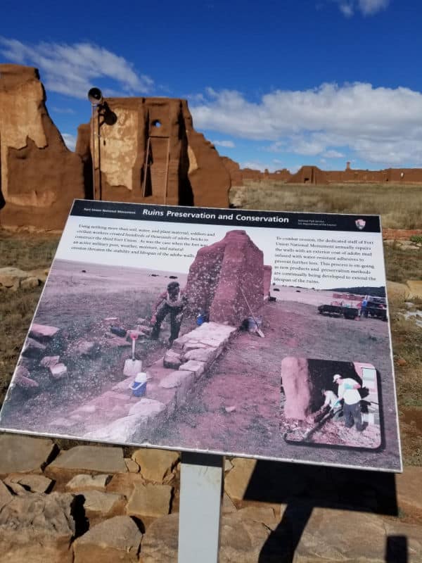 Ruins preservation interpretive panel in Fort Union National Monument