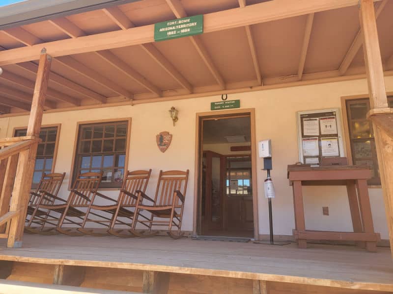 rocking chairs on the porch of the Fort Bowie NHS Visitor Center